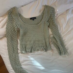 Lulu's Textured Knit Sweater / Long Sleeves - Light Green